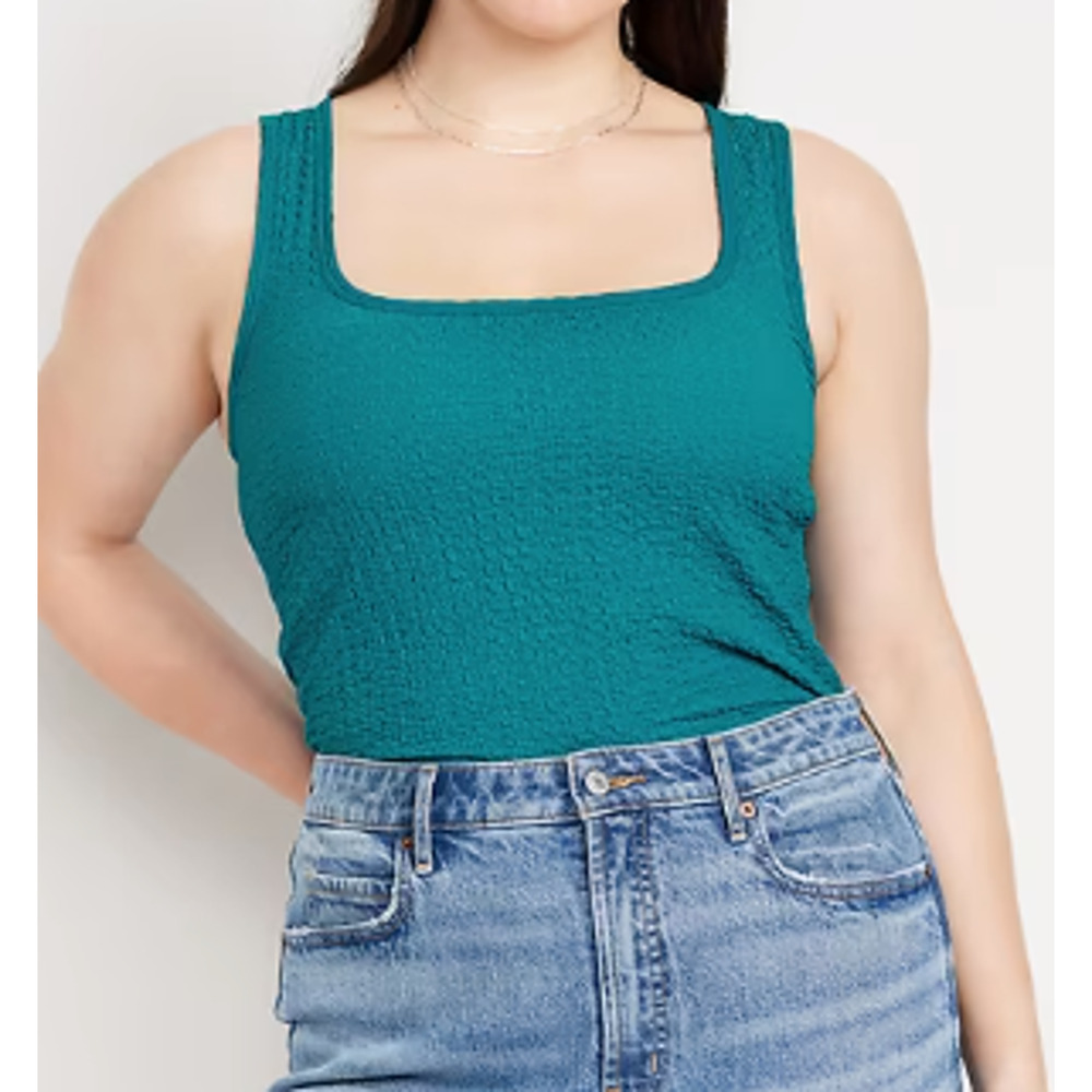 Old Navy Fermented Jade Green Square-Neck Textured Tank Top NEW Womens XL - Picture 1 of 4